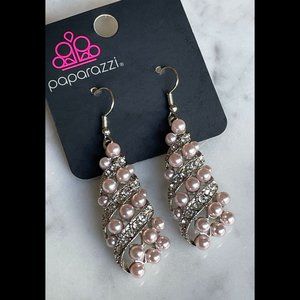 Paparazzi Pale Pink Pearls, Silver, and Rhinestone Drop Earrings - So Glamorous!